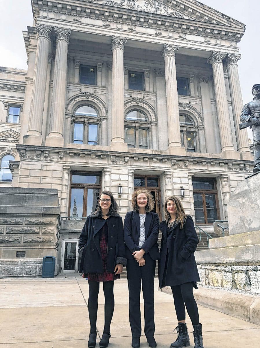 Brown County Junior High School We the People students Ava Padgett, Livie Austin and Julia Burt visited the Indiana Statehouse last week to do a We the People competition demonstration for state legislators and their staffers. Submitted