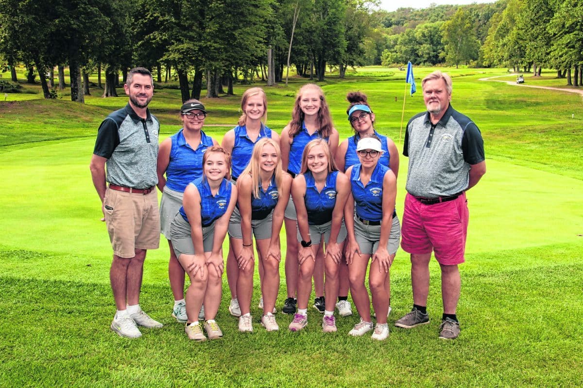 Front row: Ainslie Winton, Avery Patterson, Christy Sebastian and Annika Evenson.Back row: Coach Ben VanNess, Mattie Satter, Abigail Padgett, Ava Padgett, Savannah Poling and Coach Brad Baughman.  Submitted | Inter-State Studio