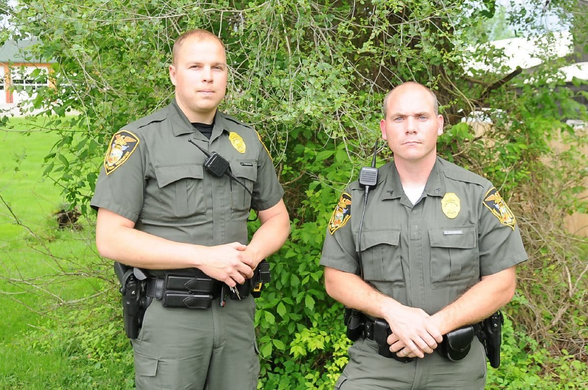 Indiana Department of Natural Resources Law District 6 Conservation Officers Joe Tenbarge and Brent Bohbrink.
